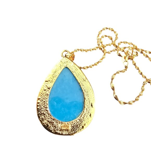 HDI Women's 18K Gold Plated Turquoise Pendant Necklace NWOT Signed - Picture 5 of 5